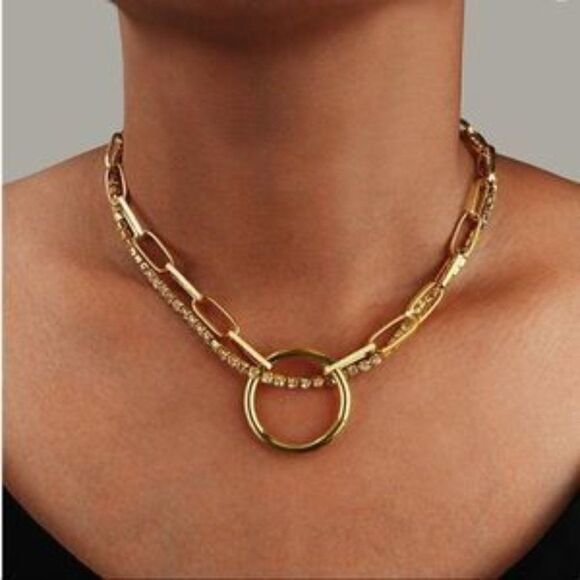 NEW O Ring Double Choker Link Curb Chain Necklace - Picture 1 of 6